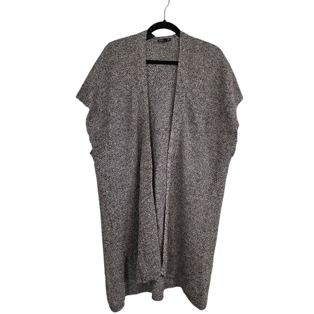 Eileen Fisher Women L Open Front Knit Vest Cardigan Black White Marled Lagenlook